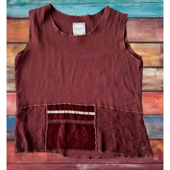 Vintage Nooshin Femme Sleeveless Top Medium Plum Lace Velour Scoop Neck … - Picture 8 of 12